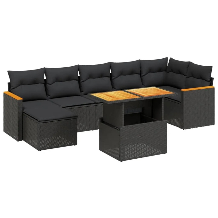 vidaXL 8-teilige Garten-Sofagarnitur in L-Form aus schwarzem Poly-Rattan mit Kissen und pulverbeschichtetem Stahlgestell - Bild 2