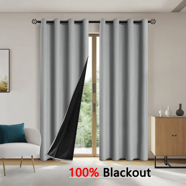 Einfarbiger Verdunkelungsvorhang mit Ösen für Schlafzimmer und Wohnzimmer, 100 % Sonnenschutz und Vollschattierung - Bild 1