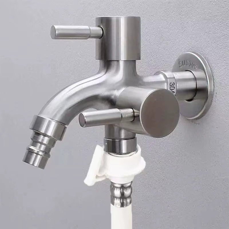 Multifunktionaler Waschwasserhahn mit Doppelauslass aus Edelstahl in Silber - Bild 2