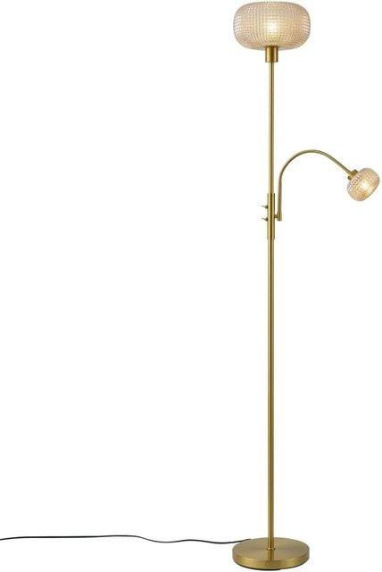 QAZQA Design Brianna Stehleuchte aus Messing mit bernsteinfarbenem Glas, 2-flammig, Gold/Messing - Bild 1
