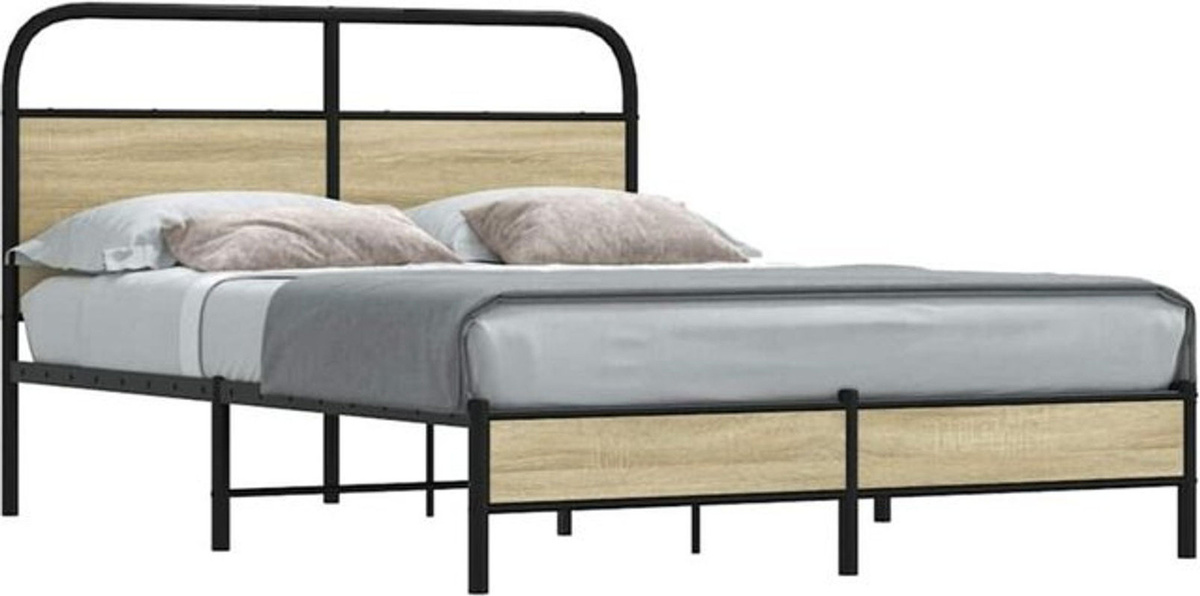 Bettgestell ohne Matratze von vidaxl in Eiche Natur und Braun aus Holzwerkstoff und Stahl, B/T/H: 120 x 190 cm - Bild 1