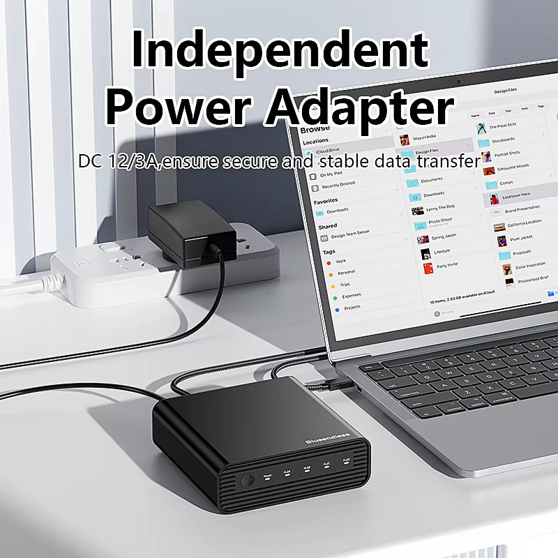 VBNM 4-Bay M.2 NVMe SSD-Gehäuse USB-C Externes Festplattengehäuse für 2230 2242 2260 2280 SSD mit Kühlventilator in Schwarz - Bild 4