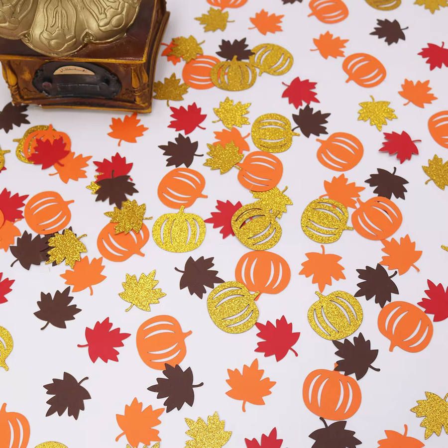 VRISE Herbst-Konfetti aus Papier mit Kürbis- und Ahornblatt-Motiven für Thanksgiving, Halloween und Hochzeiten, 100 Stück - Bild 3