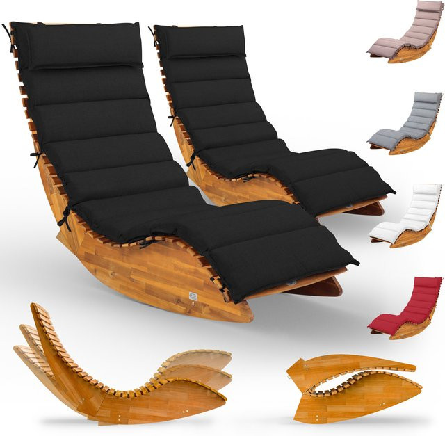 CASARIA Saunaliege Java 2er-Set aus FSC-zertifiziertem Akazienholz mit wetterfesten Auflagen in Anthrazit, B/T/H: 195 x 60 x 60 cm - Bild 1