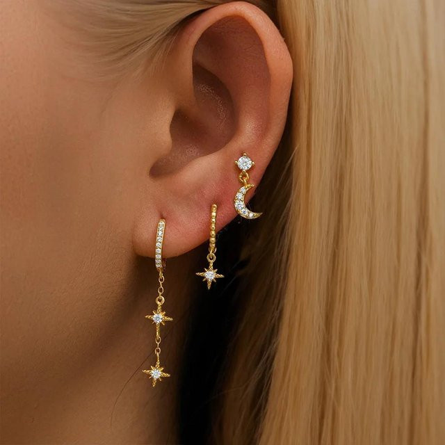 Rui Di Ohrstecker 3er Set, Edelstahl, Gold, Zirkonia, Damen - Bild 1