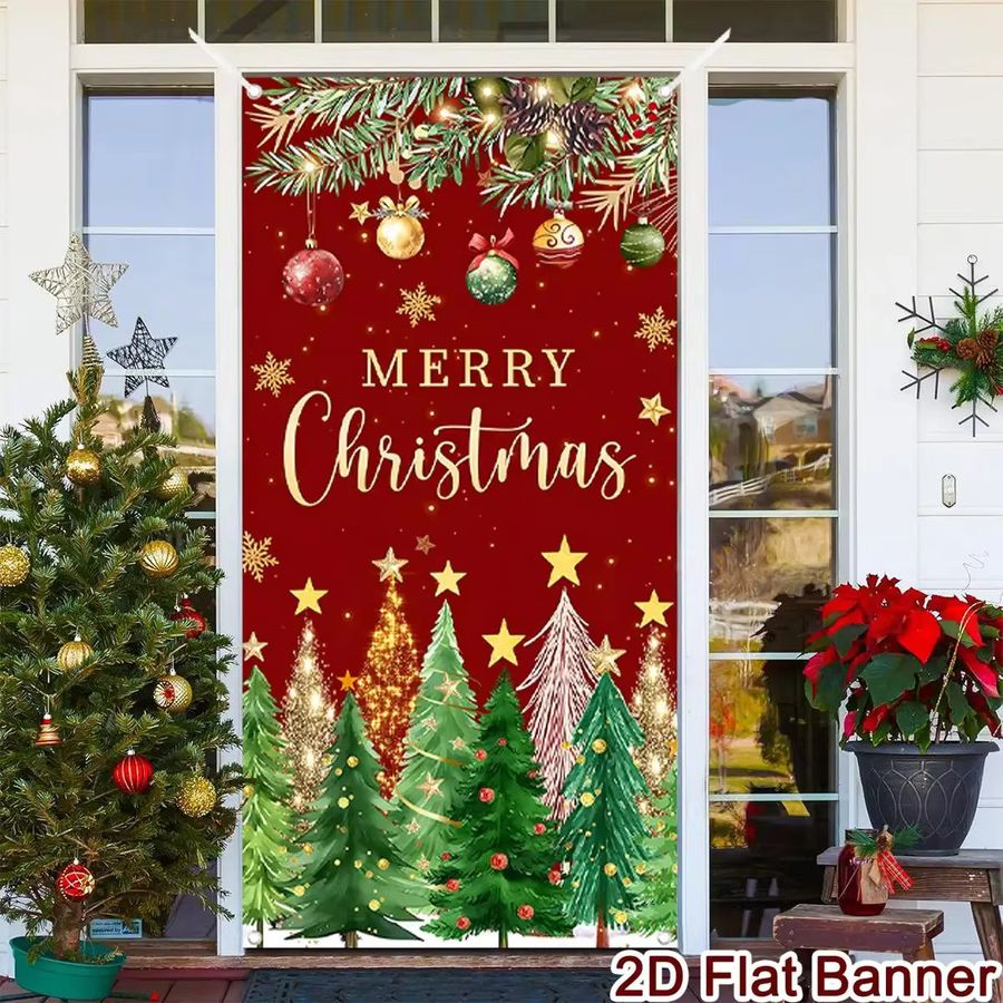 VIKAMA Weihnachts-Türbanner in Rot als hängendes Schild für Veranda und Party-Dekoration - Bild 3