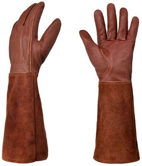 Luyacoth Gartenhandschuhe aus Leder in Kaffeebraun mit langen Ärmeln für Damen und Herren - Bild 1