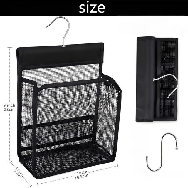 JETTING Badezimmer Kulturbeutel als Hängekorb aus Netzgewebe mit Haken, Schwarz, B/T/H: 19,48 x 9,4 x 22,86 cm - Bild 1