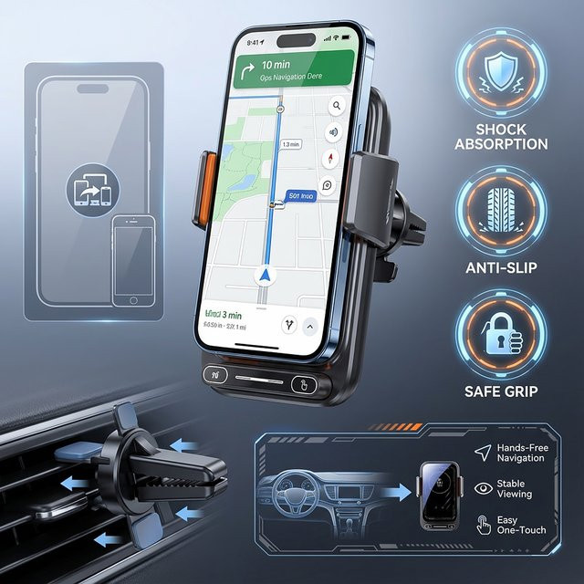 Auto-Sensing Qi Fast Wireless Charger Autotelefonhalterung mit One-Touch Release und Rotation in Schwarz für iPhone und Android - Bild 1