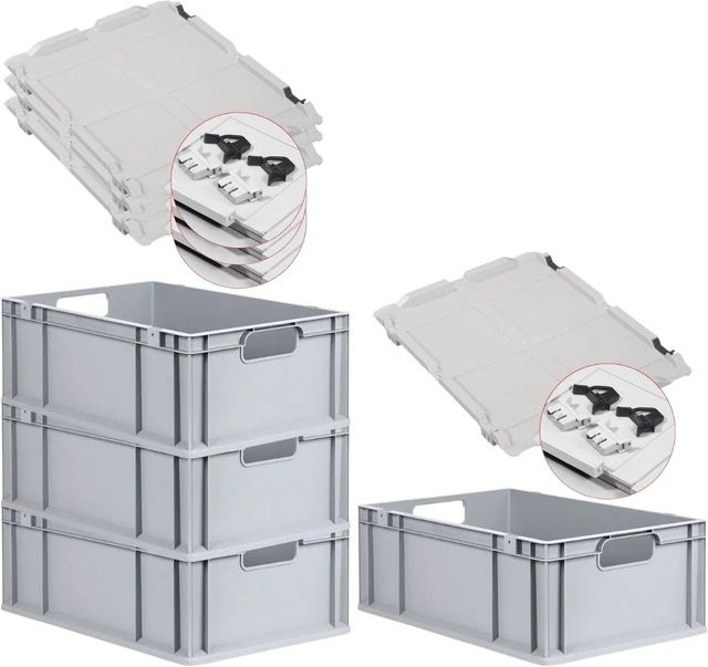 PROREGAL Spar Set 4x Eurobox Nextgen Economy Grau mit Scharnierdeckel und schwarzen Schiebeschnappverschlüssen, H x B x T: 22 x 40 x 60 cm - Bild 1