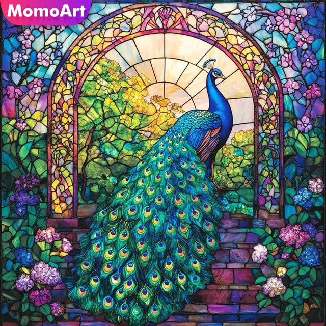 Momoart 5D DIY Diamantmalerei Pfau Motiv mit Acryl-Steinen in Multicolour, B/H: 20 x 20 cm - Bild 1