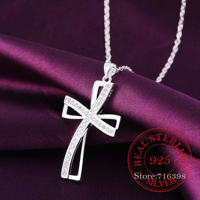 Serling Halskette, 925 Silber, Kristall, Lateinisches Kreuz, Damen, 45cm - Bild 1