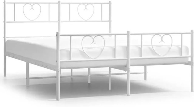vidaXL Bettgestell aus Metall mit Kopf- und Fußteil in Weiß, B/T/H: 150 x 200 cm - Bild 1