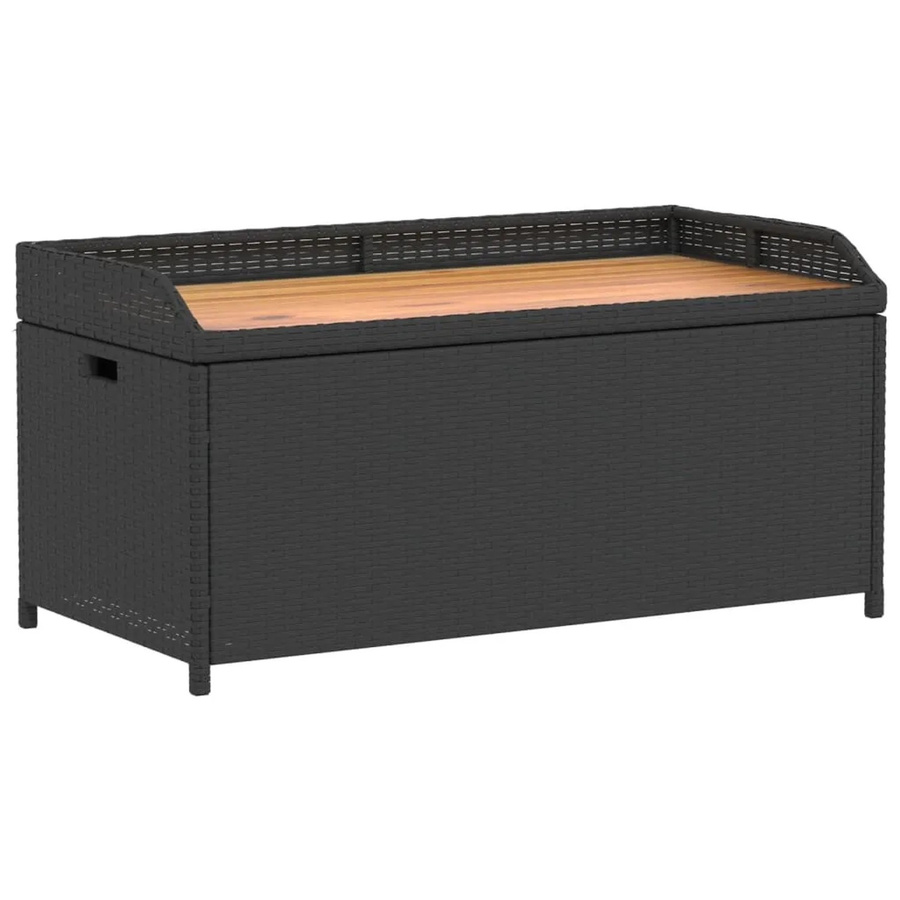 vidaXL Gartenbank mit Stauraum aus Poly-Rattan und Akazienholz in Schwarz, B/T/H: 100 x 50 x 52 cm - Bild 2