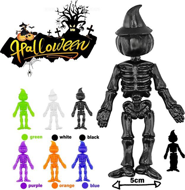12er Set Halloween Kürbis-Skelett Stretch-Spielzeug aus Gummi in Multicolor von JK-ZMM - Bild 1