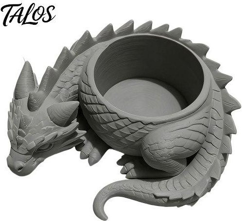 Lachepper Talos 3D-gedruckter liegender Drachen Blumentopf für kleine Grünpflanzen in Grau - Bild 1