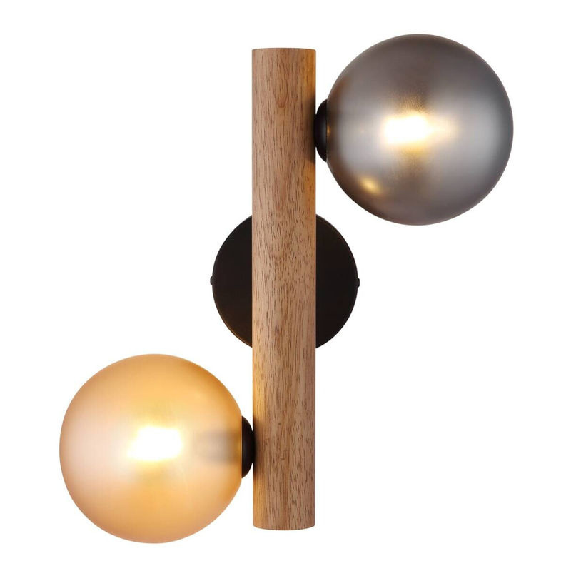 Globo LED-Wandleuchte aus Metall und Holz mit Glaskugeln in Dunkelbraun und Amber, H x B: 32 x 16,5 cm - Bild 5
