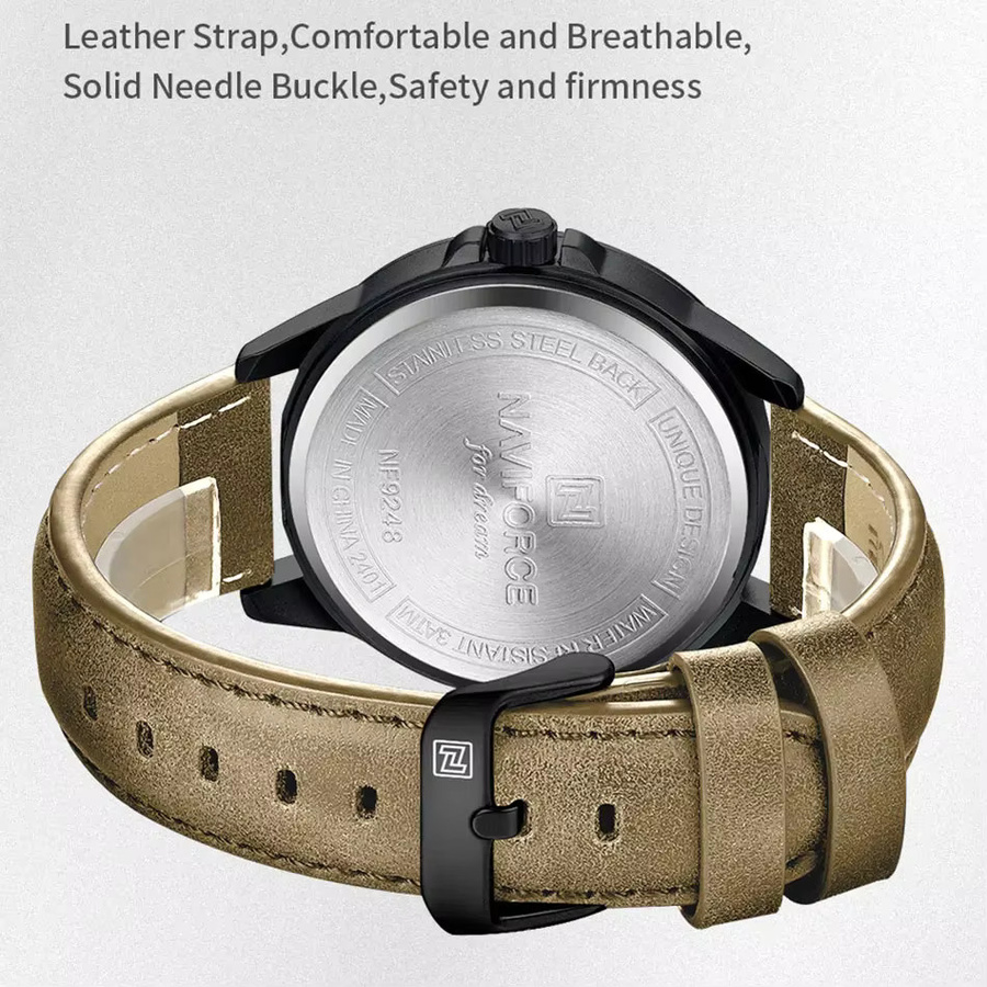 NAVIFORCE Armbanduhr, Quarz, Lederarmband, Schwarz, Herren - Bild 5