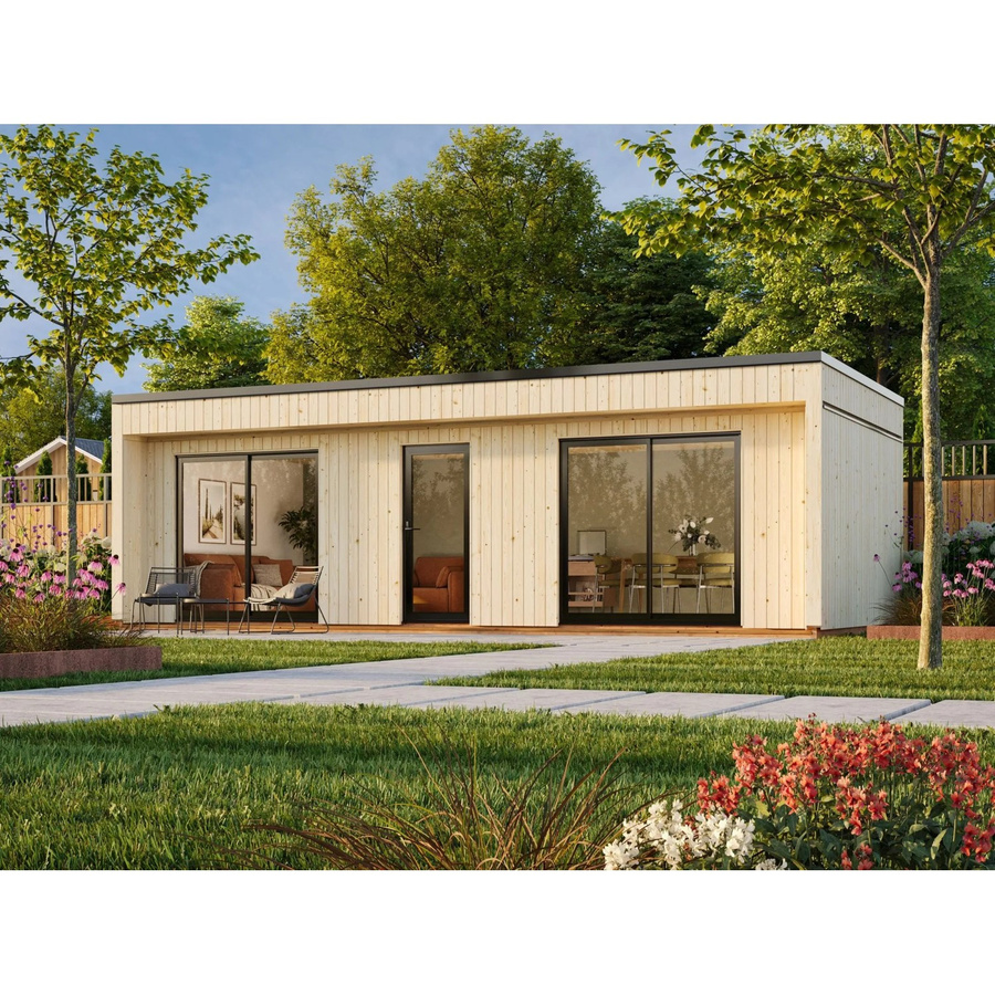 Palmako Gartenhaus Johanna Flachdach aus Fichte in Natur mit modernem Design, B x T: 901 x 448 cm - Bild 2