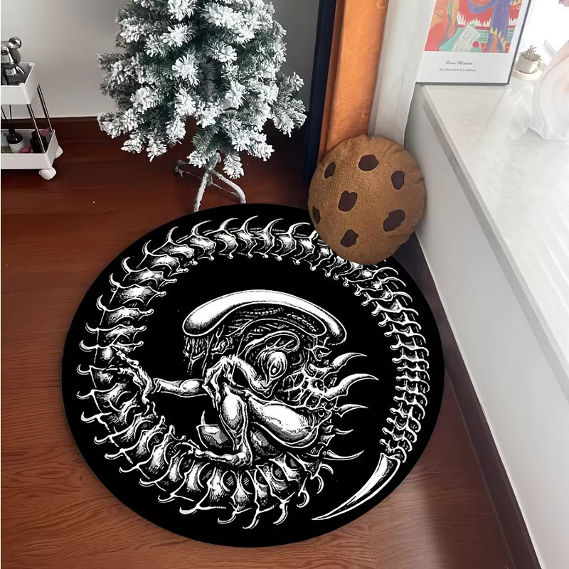 VIKAMA Xenomorph Alien Ouroboros Runder Teppich, Schwarz, Durchmesser: 60 cm - Bild 2