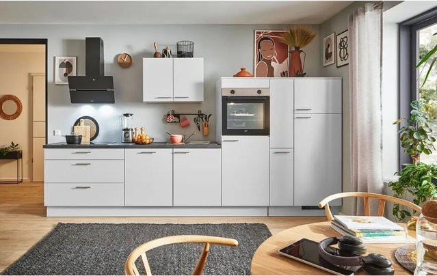 pino Küchenzeile Lichtgrau mit 1 Geräteschrank und 1 Apothekerschrank, Breite: 350 cm, Höhe: 174 cm, Tiefe: 60 cm - Bild 1