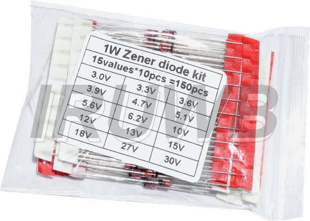 150er Set Zener-Dioden DIY-Kit DO-41 1W mit 15 Werten à 10 Stück von IRUWB - Bild 1