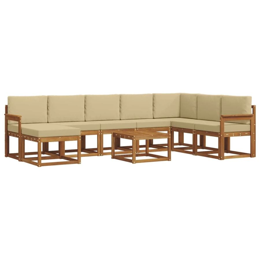 vidaXL Outdoor-Sofagarnitur aus Akazienholz in L-Form mit Kissen, 9-teilig, Natur und Beige - Bild 2