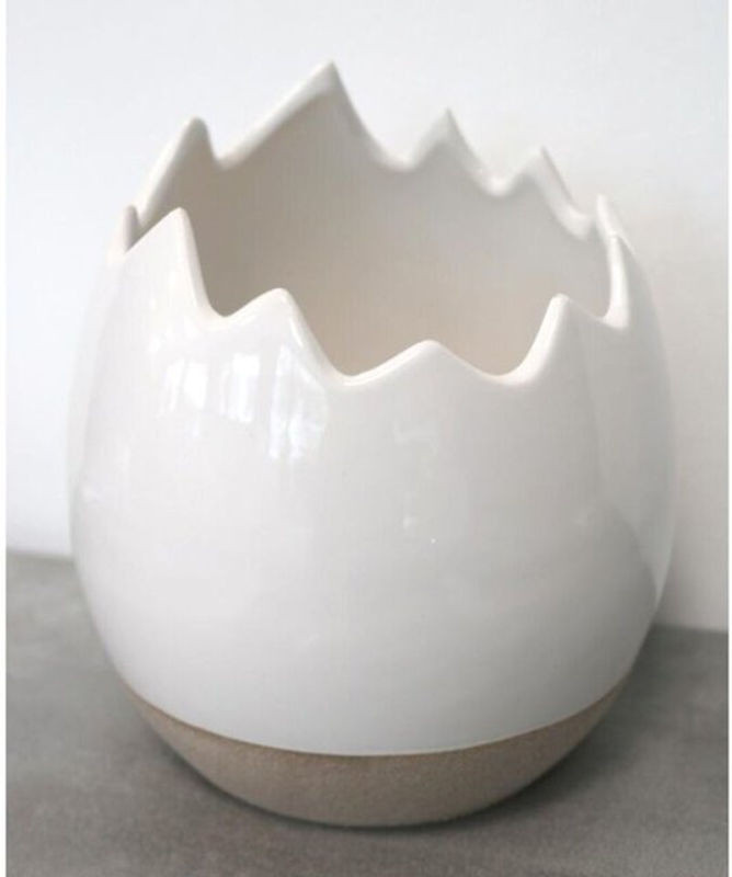 Eiförmige Keramikvase Buri in Beige und Weiß für Schnittblumen und Osterdekoration - Bild 1