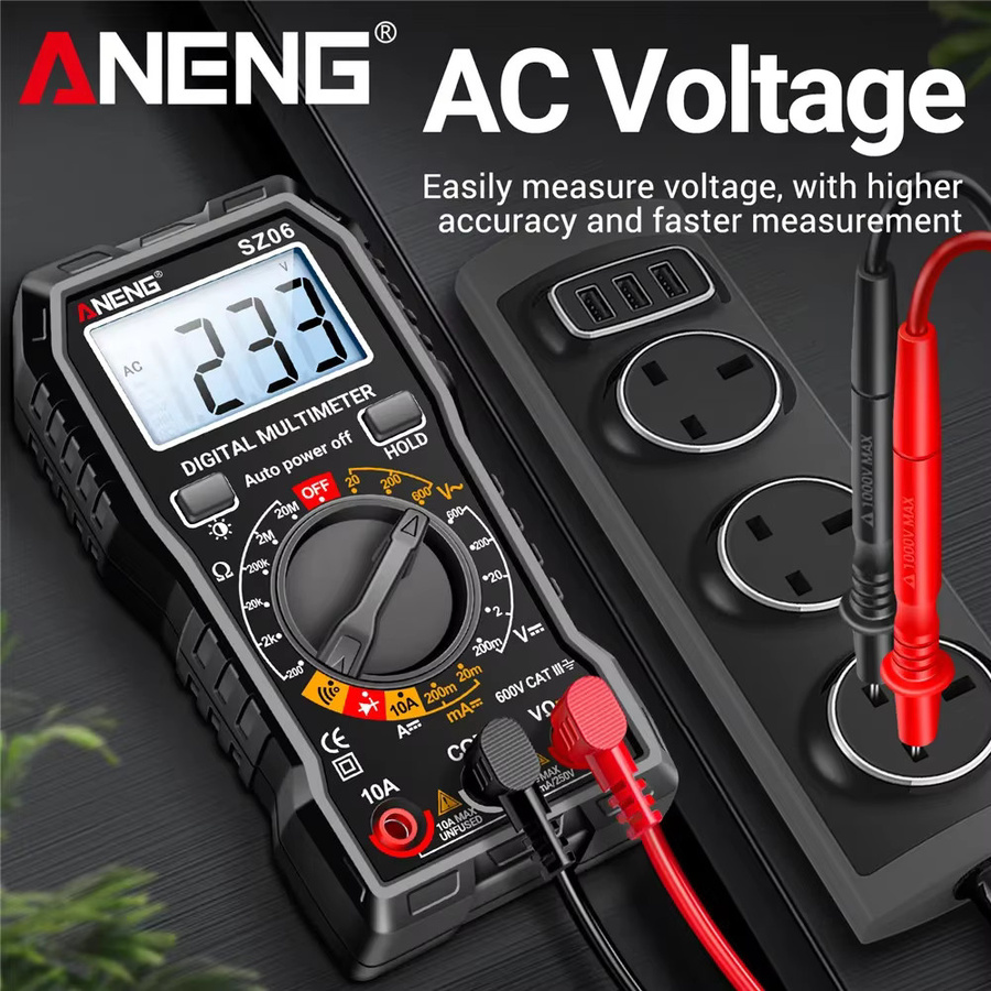 ANENG SZ06 Digitales Multimeter mit 2000 Messungen für 600V AC/DC Spannung, 10A DC Strommessung, Widerstand und Diodentest in Rot und Schwarz - Bild 2