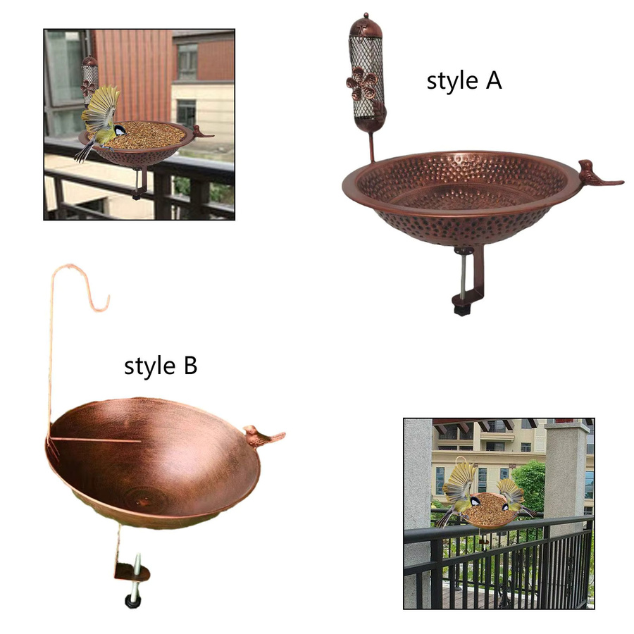 Kesoto Vogelbad und Futterstation aus Metall in Braun für Balkongeländer und Garten - Bild 2