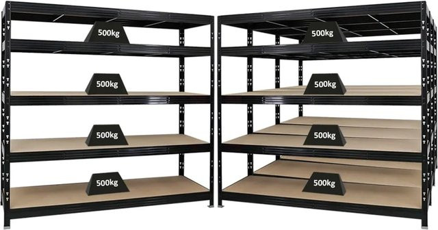 4er Set PROREGAL Rhino Profi Schwerlastregal Schwarz mit 5 verstellbaren Ebenen aus Spanplatten, H x B x T: 180 x 200 x 60 cm - Bild 1