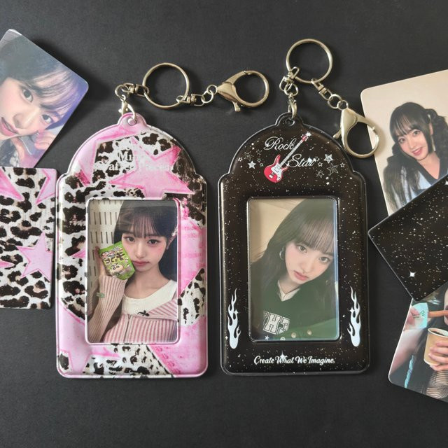 Retro Kpop Fotokarten-Aufbewahrungsetui mit Leopardenmuster als Taschenanhänger, Pink, 3 Zoll - Bild 1