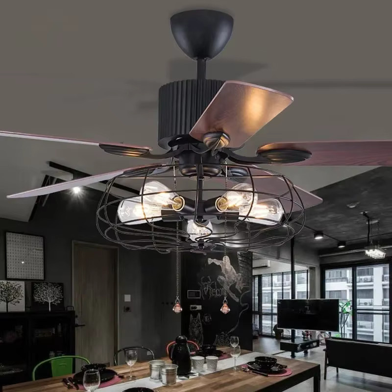 KFKF Vintage-Deckenventilator aus Holz mit Fernbedienung und Licht im industriellen Design - Bild 3