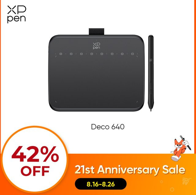 XPPen Deco 640 Grafiktablett in Schwarz mit 16K Druckstufen, 8 Tasten und 60 Grad Neigung, Zeichenfläche: 16 x 9 cm, kompatibel mit Android, Windows und Mac - Bild 1