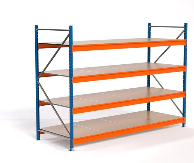 PROREGAL Industrie Weitspannregal MAXIMUS PRO Lagerregal mit 4 Spanplatten-Fachböden, Blau/Orange, H x B x T: 200 x 275 x 100 cm - Bild 1