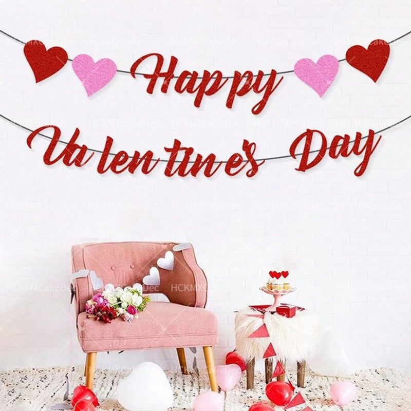 Dekoratives Valentinstag Banner mit roten und gelben Herzen aus Papier für Hochzeit und Zuhause - Bild 1