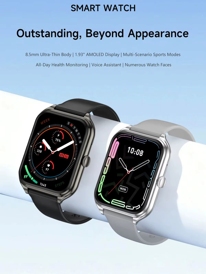 HSVYGFIT Ultra-dünne Outdoor-Smartwatch mit 1,93 Zoll AMOLED-Display in Schwarz - Bild 7
