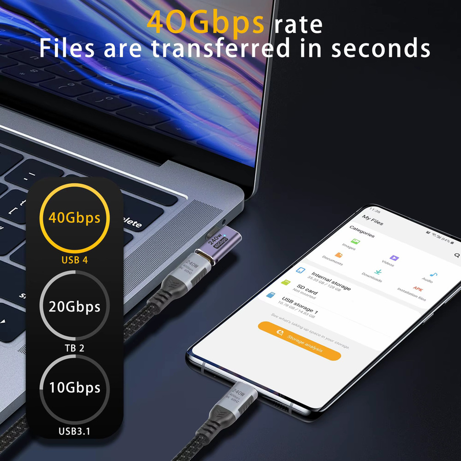 NNBILI USB-C-Adapter rechtwinkliger USB-C-Stecker auf Buchse mit Thunderbolt 4 und USB 4 Unterstützung, 40 Gbit/s und 240 W für MacBook, iPad und Steam Deck - Bild 4