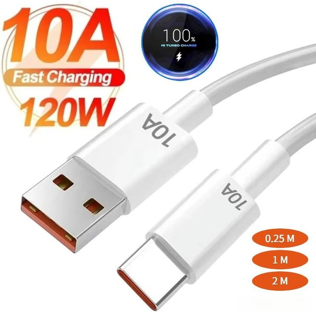 USB A auf Typ C Schnellladekabel mit 120W und 10A für Datenübertragung, Weiß - Bild 1