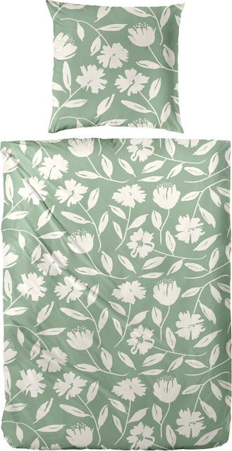 H.G. Hahn Bettwäsche aus Baumwoll-Perkal mit floralem Design in Grün - Bild 1
