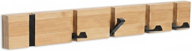 Relaxdays Garderobenleiste aus Bambus und Eisen, klappbar, Schwarz/Braun, B: 50 cm, H: 5 cm, T: 1,5 cm - Bild 1