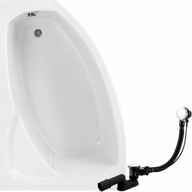 KOLMAN Eckbadewanne aus Acryl in Weiß, linksseitig, inklusive Ablauf und Füßen, B/T: 150 x 90 cm - Bild 1