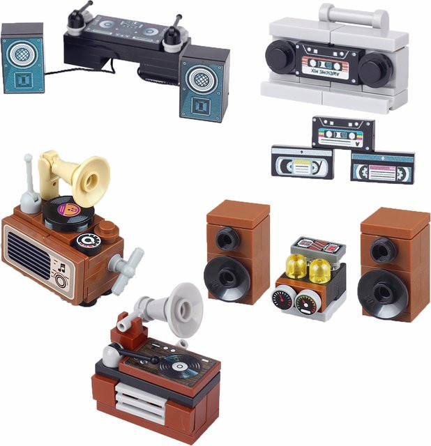 BRICKPANDA MOC City Musik-Baustein-Set, Straßenansicht DJ-Station & Jukebox-Recorder Modellbausatz - Bild 1