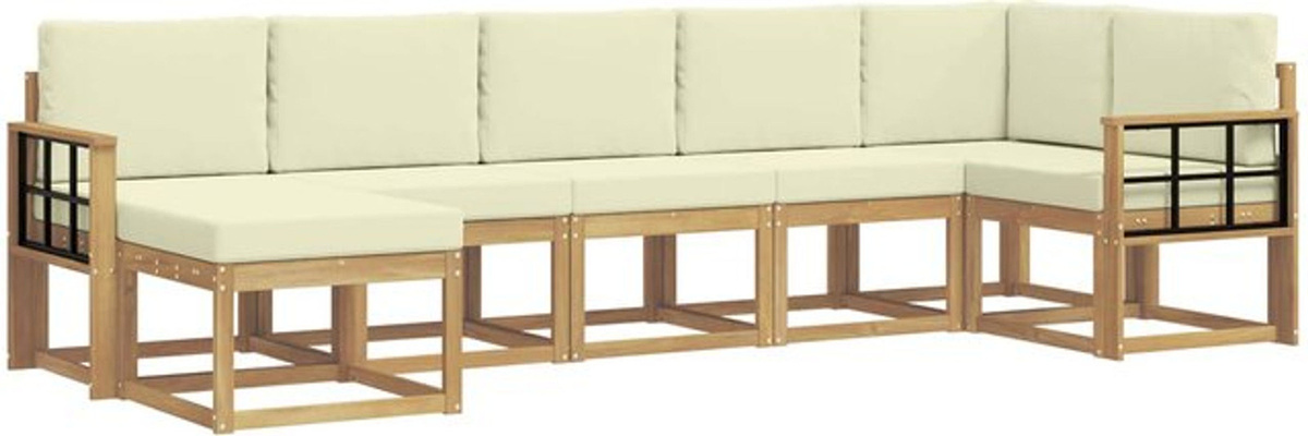 Modernes 7-teiliges Outdoor-Sofagarnitur Loungemöbel Set von vidaXL aus Akazienmassivholz in Weiß und Beige mit Polyester-Kissen - Bild 1