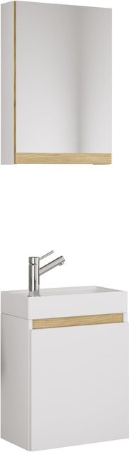 VCM 3-tlg. Gäste-WC Set in Weiß mit Keramik-Waschbecken, Spiegelschrank und Unterschrank mit Softclose-Funktion, H x B x T Unterschrank: 55 x 41 x 22 cm - Bild 1