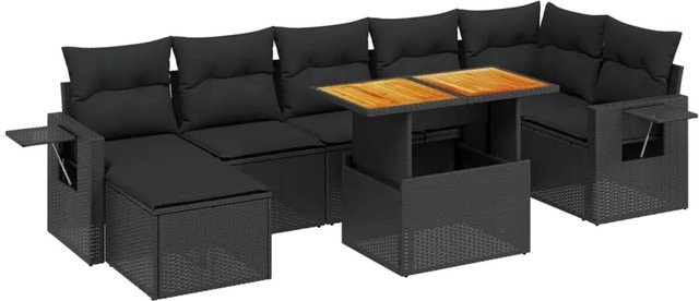 vidaXL 8-teilige Garten-Sofagarnitur aus Poly-Rattan und Akazienholz in Schwarz mit Kissen - Bild 1