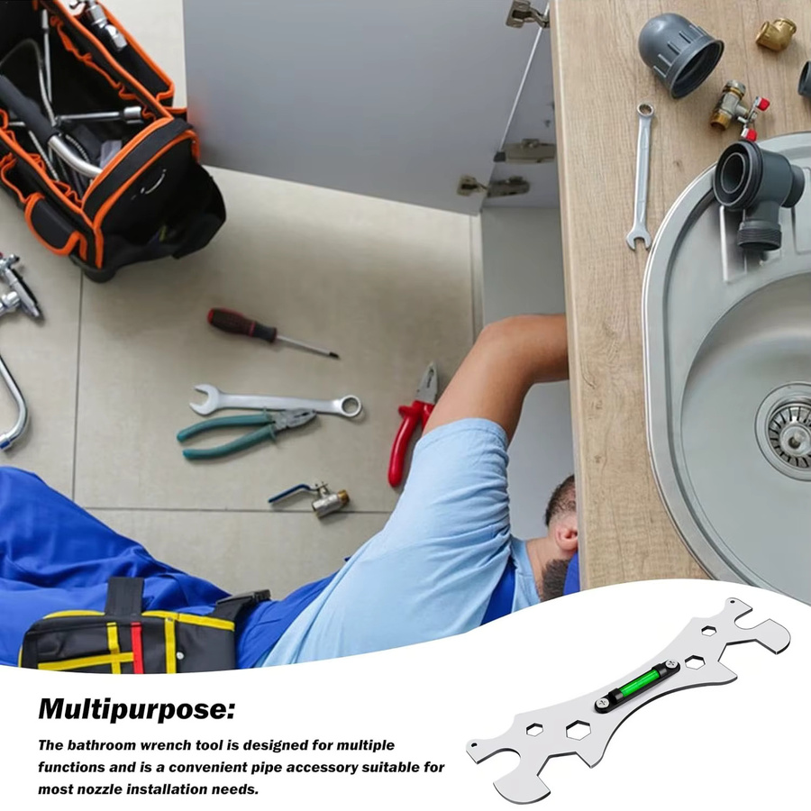 Universeller Multifunktionsschlüssel mit integrierter Wasserwaage in Silber - Bild 2