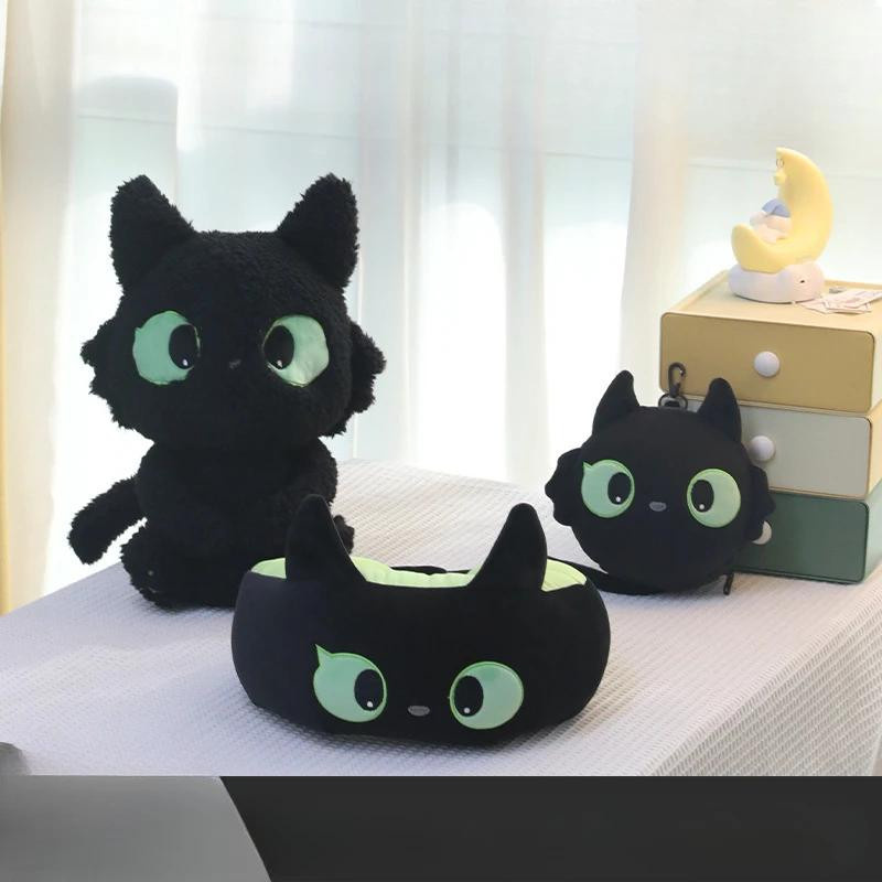 Schwarze Katze Serie U-förmiges Nackenkissen aus Baumwolle, Schwarz - Bild 4