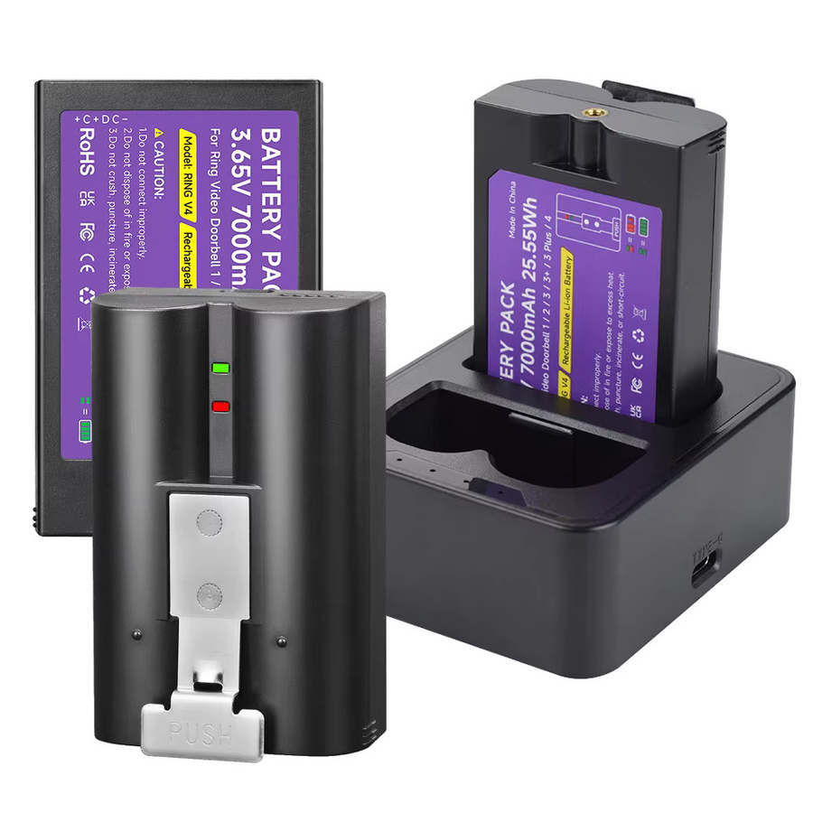 PALO Li-Ionen-Akku 7000 mAh mit Schnellladegerät für Ring Video Doorbell 4 3 Plus 3 und Spotlight Cam Solar, Schwarz - Bild 6