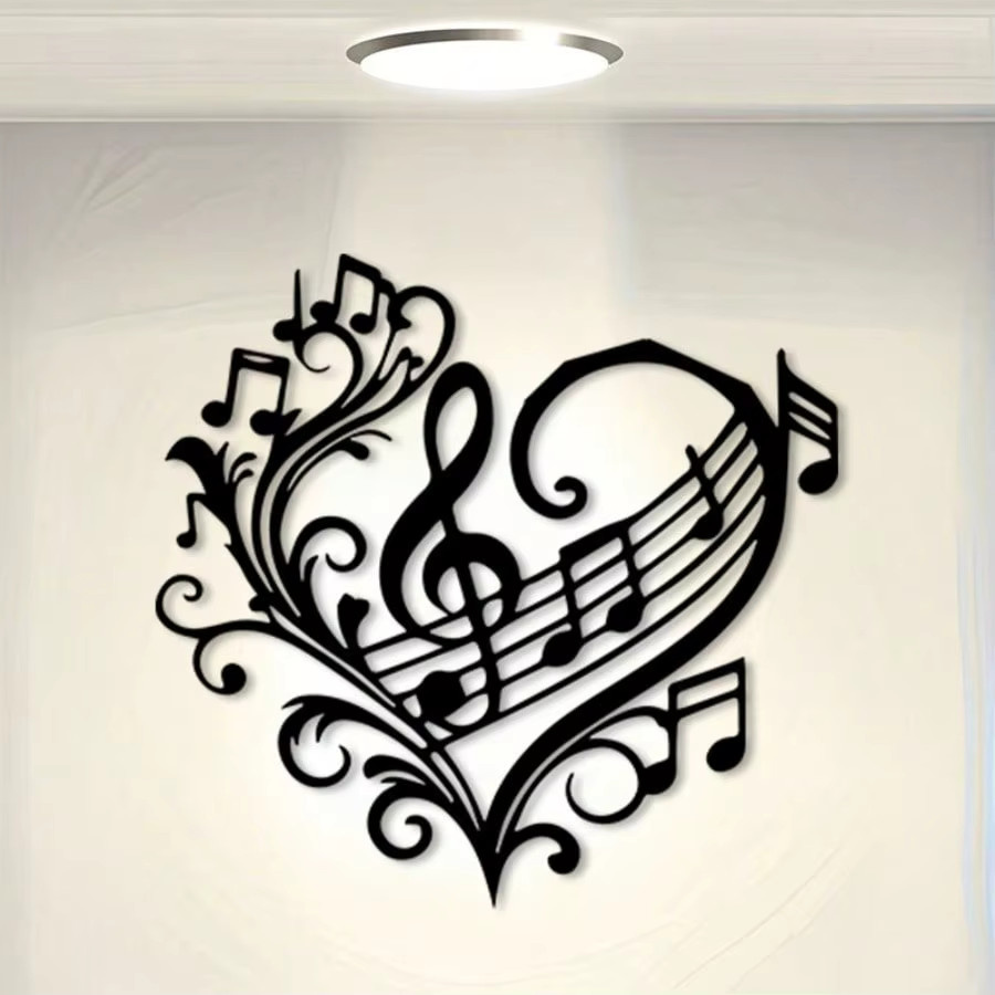 HELLOYOUNG Vintage Wandkunst aus Schmiedeeisen in Schwarz mit Herz-Motiv und Musik-Design - Bild 3